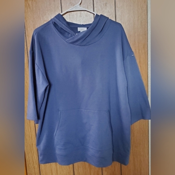 J Jill Fit Periwinkle short sleeve hoodie w/ kangaroo pocket.   Size M. - Picture 2 of 8